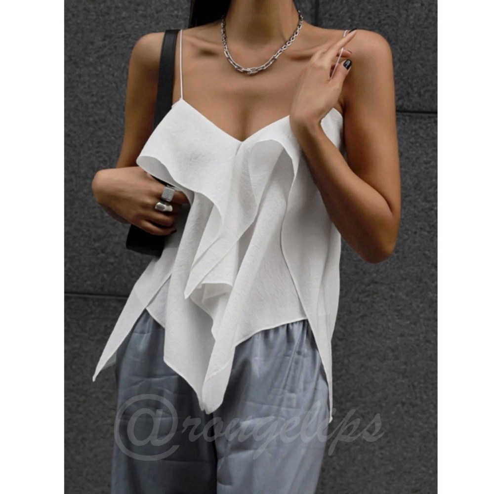 White Ruffle Cami Top Flowy - Picture 7 of 9